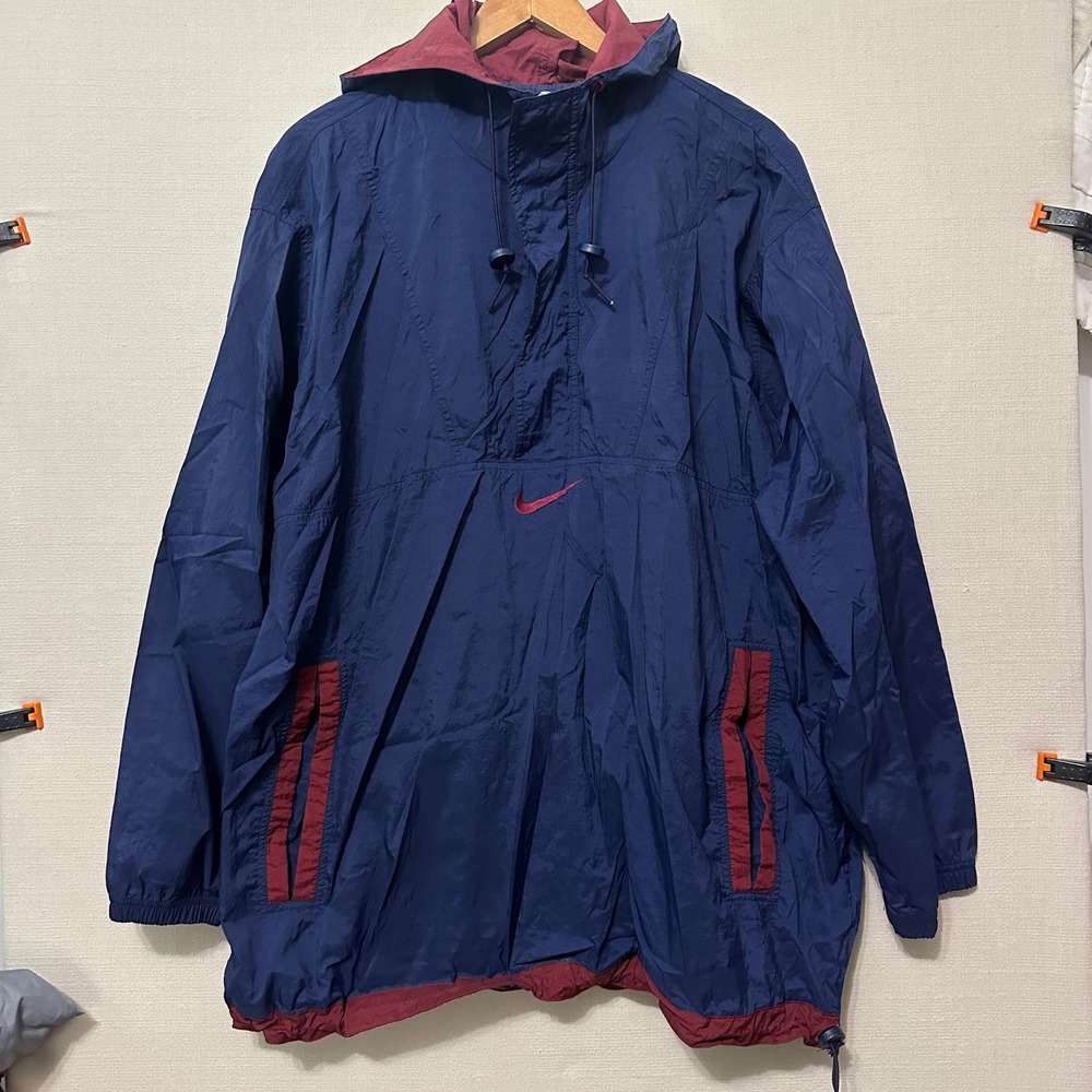 Nike Anorak Windbreaker Mens XL Blue Red Vintage Pullover Hooded Jacket